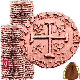 Metal Pirate Coins - 100 Rose Gold Treasure Coin Set, Metal Replica Spanish Doubloons for Board Games, Tokens, Toys, Cosplay - Realistic Money Imitation, Pirate Treasure Chest, Large Size 0,98"