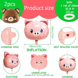 2 Pcs Teddy Bear Balloons, Bear Balloons, Cute Farm Animal Balloonss, for Baby Shower Decorations, Animal Birthday Party, Jungle Theme Party Supplies, and Birthday Decoration Accessories