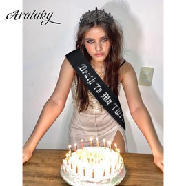 Araluky Death to My 20s Decorations, 30th Birthday Sash and Crown Rip to My 20s Sash Happy 30th Birthday Decorations for Her Rip 20s Birthday Decorations