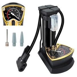 Bike Floor Foot Pump, Portable Bicycle Air Pump Tyre Inflator with 140PSI Pressure Gauge, Compatible with Presta & Schrader Valves, Suitable for Car, Bike, Ball (Black)