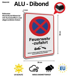 Generic Achtung Feuerwehr Entryway Signs - Ausfahrt freihalten Feuerwehr PCV or Aluminium Dibond 20 x 30 cm (Fire Brigade Access (Aluminium Dibond))