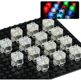 Abnaok 15 Stück Leuchtende Bausteine, 2x2 LED Leuchtsteine, Transparent Runde Bausteine Lampe, Bausteinteile Set Spielzeug, Kompatibel mit Allen Großen Marken von Bausteinen