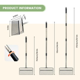 Chicken Poop Scooper for Sand + Work Gloves，Chicken Coop Scoop with 30" to 67" Adjustable Stainless Steel Long Handle，Sifting Shovel，Poop Scooper for Chicken Coop Rake，Farm Animals，Cleaning Tools