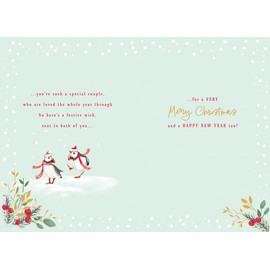 Piccadilly Greetings Christmas Card Wishing a Wonderful Son & Daughter In Law Puffins - 9 x 6 inches