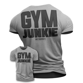 Gym Junkie Funny Saying T-Shirt for Men Fitness Inspiring Workout Shirts for Him (XL, Gym-Junkie Back Grey)