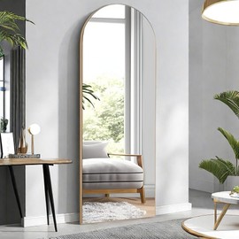 ChicFurnit Full Length Mirror with Stand, 59"x16" Arched Full Body Mirror Free Standing Wall Mirror, Modern Floor Mirror with Aluminum Alloy Frame for Bedroom Living Room Decor, Gold