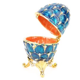Jewelry Organizer Diamante Trinket Box Vintage Faberge Style Egg Collectible Enameled Easter Egg Decoration Crafts Gift(Blue)