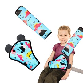 EUDUQ Seat Belt Pads, Car Children, Pack of 2 Car Sleeping Cushions for Children, Breathable Belt Protection Booster Seat, Skin-Friendly Car Seat Belt Cushion, Shoulder Pad for Car Pram (Dinosaur)