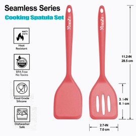 Silicone Spatula Turner Set, High Heat Resistant Spatulas with Seamless One Piece Design, Nonstick Rubber Flippers Utensils for Baking & Cooking,BPA-Free, Red, 11 IN