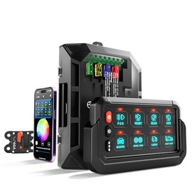 RGB 12 Gang Switch Panel, Marine Switch Panel Box, Multifunction Offroad Light Switch Panel, Acc Auxiliary LED Switch Pod for 12V/24V Car Truck Jeep SUV Boat Marine, Waterproof, Acc Wire Control