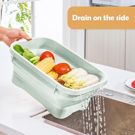 Daimix Collapsible Dish Pans, 2Gal (7.5L) Capacity, Plastic Dish Tub Dishpan for Kitchen Sink with Drainage Hole, Foldable Small Wash Basin for Kitchen, Camping, Travel (Green)