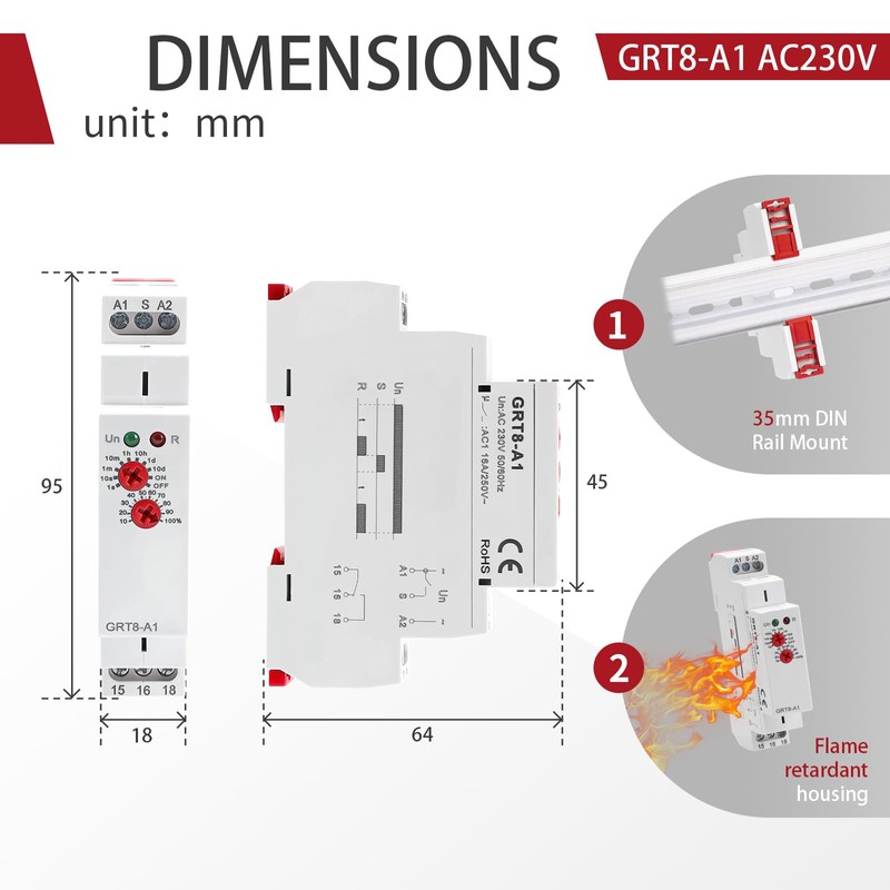 Delay ON Time Relay, GRT8 A1 230V Time Delay Relay