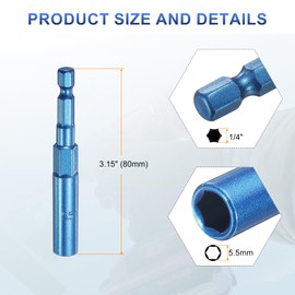 sourcing map 5pcs Nut Driver 5.5mm Hex Drive Socket CR-V Steel Power Screw Drill Bits Socket Wrench Tools with 1/4" Quick Change Hex Shank for Power Drills Impact Drivers, Blue
