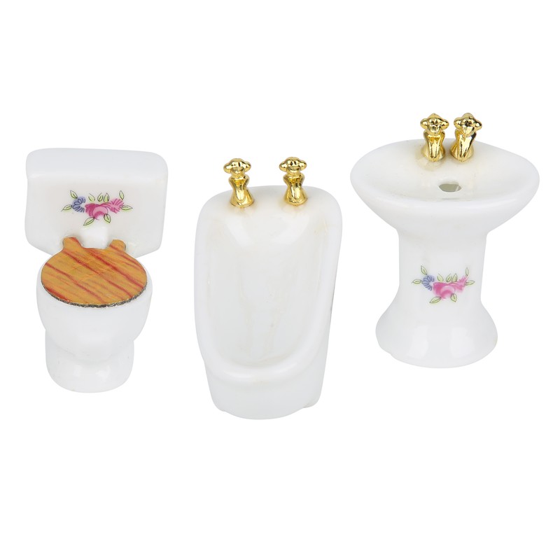 1/24 Dollhouse Miniature Bathroom Set Simulation Ceramic Bathtub Toilet Sink