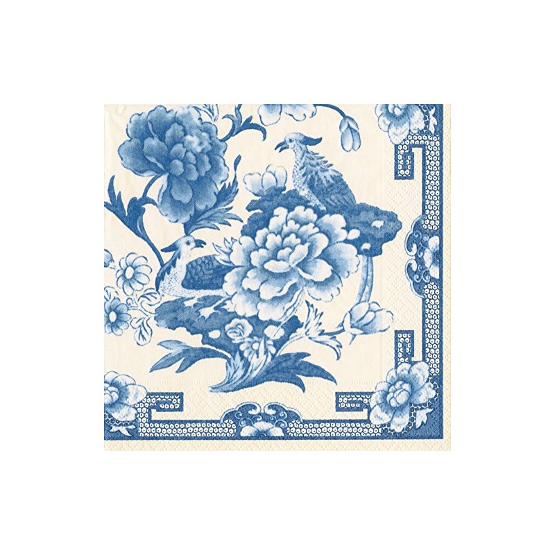 Entertaining with Caspari Cocktail Napkin, Blue and White, Box of