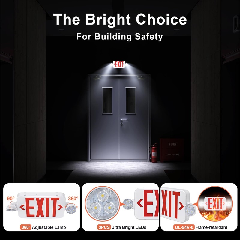 SASELUX Led Exit Sign Emergency Light Combo Adjustable Two Head,Double