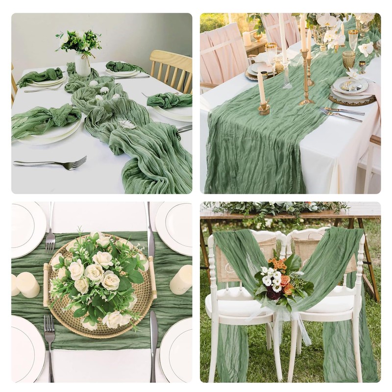 Sage Green Table Runner - 2 Pcs 10FT Gauze Cheesecloth