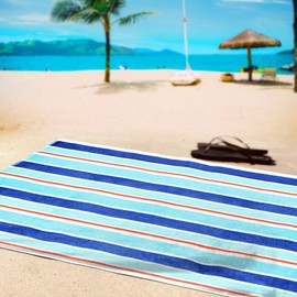 Superior Ocean Stripes Oversized Cotton Beach Towel, Highly Absorbent Towels for Bathroom, Beach, Pool, Swim, Lounging, Vacation, Bath Sheet, Quick Dry Basics, Trip Essentials, Striped Decor, Blue