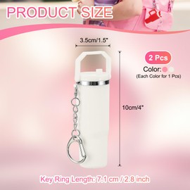 PATIKIL Mini Cup Keychain, 2 Pack Lip Balm Holder Mini Tumbler Key Chains Cute Decor Keychain Charm for Backpack Handbag Purse, Pink, White
