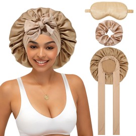 WELROG Silk Hood for Sleeping for Women - Satin Hair Cap for Night Bonnet Sleep Cap Sleep Cap Hair Protect Sleep Cap Silk to Protect Hair, champagne