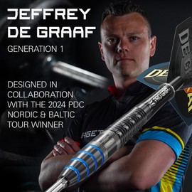 TARGET Darts Jeffrey de Graaf Gen 1 Steel Tip Swiss Point Darts, 90% Tungsten Darts, 23G | Generation 1 Black Steel Tip Darts, Player Edition Swiss Points Dart Sets