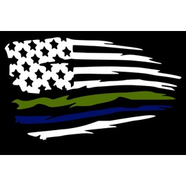 UR Impressions 7.5in. Thin Green and Blue Line - Tattered American Flag Decal Vinyl Sticker Graphics for Cars Trucks SUV Vans Windows Laptop|White Olive Green Royal Blue|7.5 X 4.3 inch|URI751