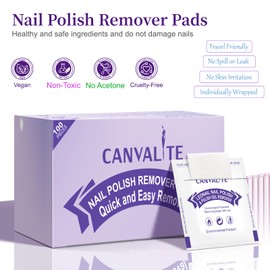 CANVALITE Nail Polish Remover Pads Non-Acetone 100pcs Nail Polish Remover Wipes, Individually Wrapped, Portable And Easy To Use, Effective Remove Nail Polish for Home & Travel On-the-go