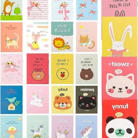 Pack of 24 Pocket Notebooks - Cute Mini Notepads, Mini Notebook Small, Ideal for Students, Travelers, School Supplies, Cartoon Notebook, 8.5 x 12 cm