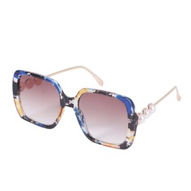 Baluue Fashionable Pearls Glasses for Women Durable Outdoor Square Sunglasses with Blue Floral Frame and Tea Color Lens Eyewear for Stylish Looks