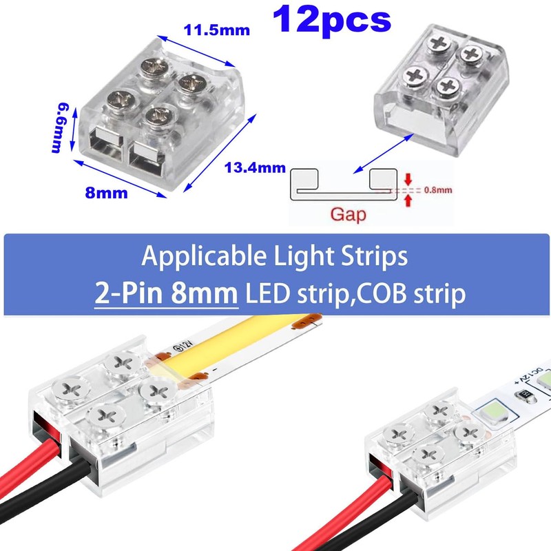 RUNCCI-YUN 12Pack led Light Strips Connectors 8mm 2 Pin Solderless
