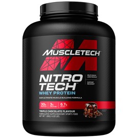 MuscleTech Muscletech Whey Protein Powder (Milk Chocolate, 4 Pound) - Nitro-Tech Muscle Building Formula with Whey Protein Isolate & Peptides - 30g of Protein, 3g of Creatine & 6.6g of BCAA