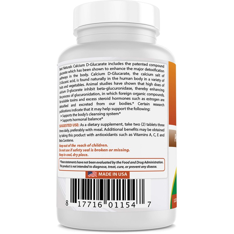 Best Naturals Calcium D-Glucarate 200 mg 120 Tablets