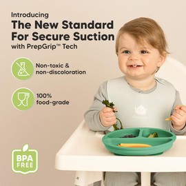 KeaBabies Suction Plates for Baby, Toddler - 3-Pack 100% Silicone Toddler Plates, Divided Baby Plates with Suction, Silicone Plates for Baby, Kids, BPA-Free, Microwave, Dishwasher Safe (Forest)