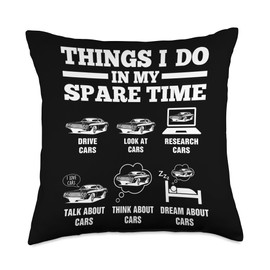 Funny Car Lover tee Garage Mens & Womens Gifts Things I Do in My Spare Time Funny Guy Car Enthusiast Throw Pillow, 18x18, Multicolor