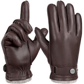 GSG SINCE 1998 Mens Sheepskin Classic Leather Driving Gloves Winter Touchscreen Wool Lined Warm Gloves Brown Small