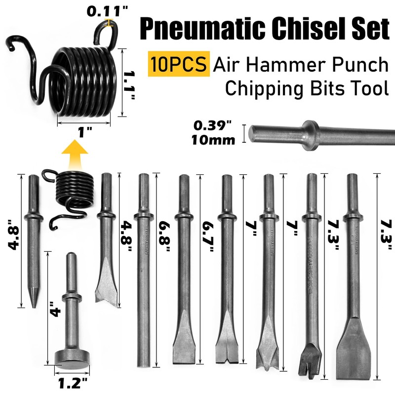 Socpuro 10Pcs Air Hammer Bits Set, Pneumatic Chisel Tools with