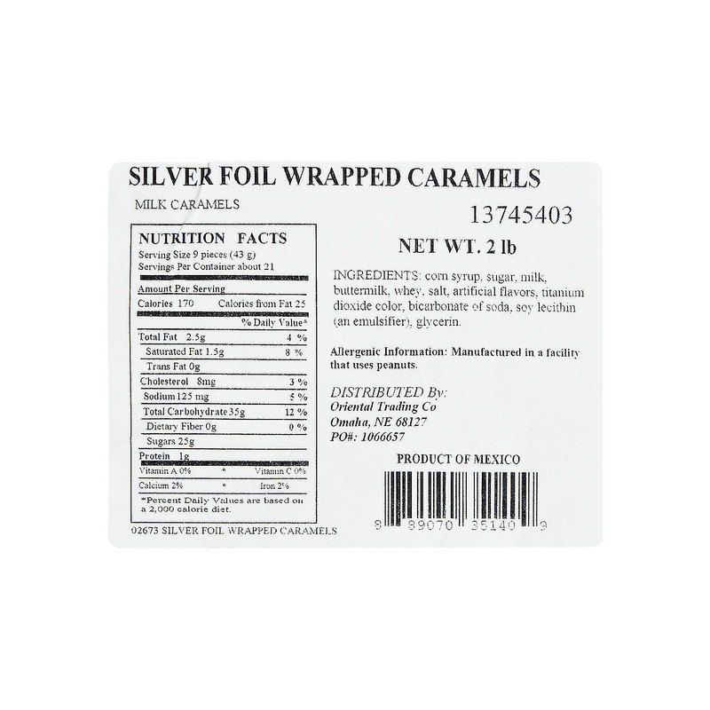 Fun Express - Silver Foil Wrapped Caramels (2lbs) for Wedding
