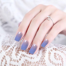 WOKOTO 1 Sheet Semi Cured Gel Nail Strips With Wood Stick, Nail File & Prepared Pads, 20 Tips Blue Gradient Semi Cured Nail Polish Strips, Harden With UV Light Gel Nail Stickers Wraps For Women