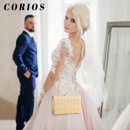 CORIOS Women's Straw Bag Evening Bag Women Woven Bag Wedding Bridal Purse Elegant Clutch Bag Small Bag Formal Handbag Shoulder Bag Luxury Shoulder Bag for Banquet Party, Camel, Retro