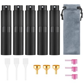 5PCS 8ml Travel Perfume Atomizer Refillable, Mini Cologne Spray Bottle Empty, Small Aftershave Sprayer for Liquid Dispenser (Black)