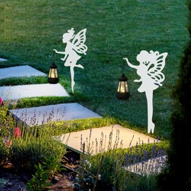 YUNJACKEYDZ Solar-Garden-Lamp 2 Pack Metal Fairy Hanging Lanterns, Solar Outdoor Decorative Stake Ornaments for Lawn, Patio or Courtyard, White