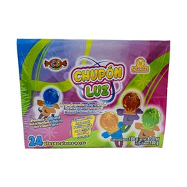 Chupon Luz 24 piezas, Caramelo Macizo en forma de chupones con Sabor A Frutas, Las Delicias.
