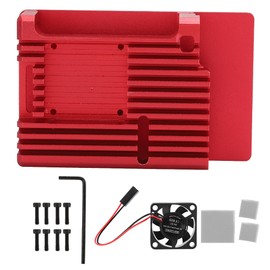 Case for Raspberry Pi 4 Aluminum Alloy Protective Enclosure with Venting Fan DC5VRed