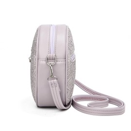 Round Handbags for Women Flower Circle Crossbody Bags Small Bow Handbag with Tassel Zip Pocket Light Purple
