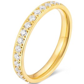 Jude Jewelers 3mm Stainless Steel Cubic Zircon Filled Stackable Eternity Wedding Band Ring (Gold, 7)