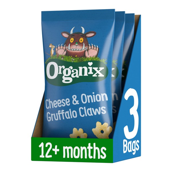 Organix Cheese & Onion Gruffalo Claws Toddler Snack Puffs 12+ Months Multipack 4x15g (Pack of 3)