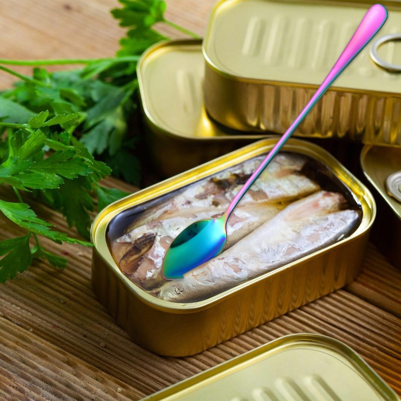 Guduling 4 Pcs Rainbow Sundae Spoons,Rainbow Teaspoons,Coffee Spoon,Stainless Long Handled