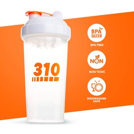 310 Nutrition Protein Shaker Bottle Meal Replacement Blender Cup For Mixing Protein Powders, Lemonade Mix, And Pre Workout (Clear w/White Lid)