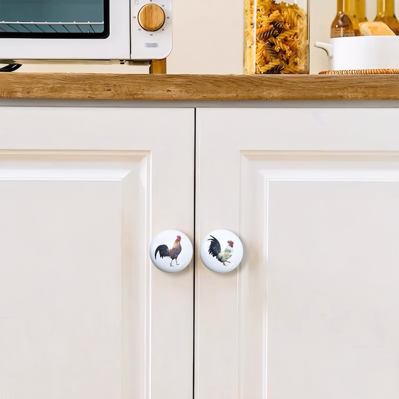 Lasyman Ceramic Animal Cabinet Knob 8Pack Rustic Farmhouse Colorful Chicken
