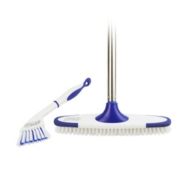 ITTAHO Scrub Brush with Long Handle,Grout Cleaner Brush and Small Cleaning Brush Set for Scrubbing Tile Marble Stone Bathroom Patio Garage Deck Floor Brush Cleaning